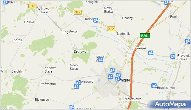 mapa Nowa Wieś gmina Śmigiel, Nowa Wieś gmina Śmigiel na mapie Targeo