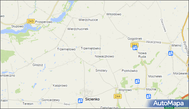 mapa Nowaczkowo, Nowaczkowo na mapie Targeo