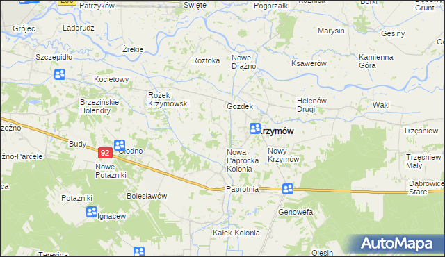 mapa Nowe Paprockie Holendry, Nowe Paprockie Holendry na mapie Targeo