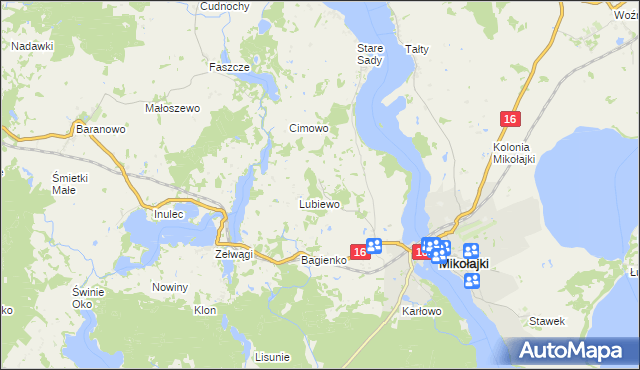 mapa Nowe Sady gmina Mikołajki, Nowe Sady gmina Mikołajki na mapie Targeo