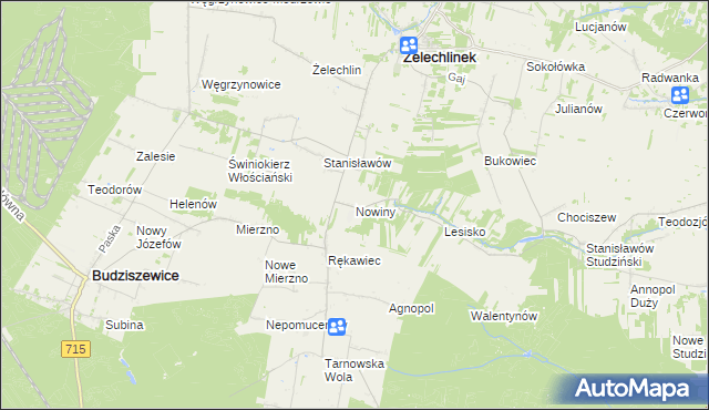 mapa Nowiny gmina Żelechlinek, Nowiny gmina Żelechlinek na mapie Targeo