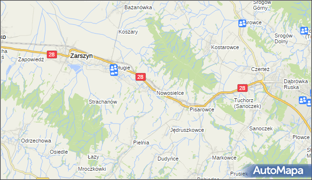 mapa Nowosielce gmina Zarszyn, Nowosielce gmina Zarszyn na mapie Targeo