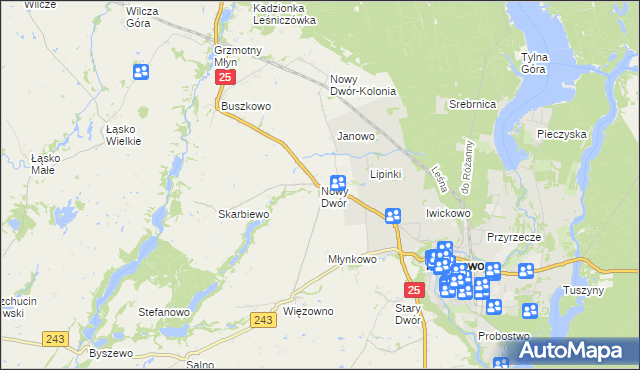 mapa Nowy Dwór gmina Koronowo, Nowy Dwór gmina Koronowo na mapie Targeo