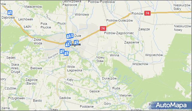 mapa Nowy Staw gmina Łagów, Nowy Staw gmina Łagów na mapie Targeo
