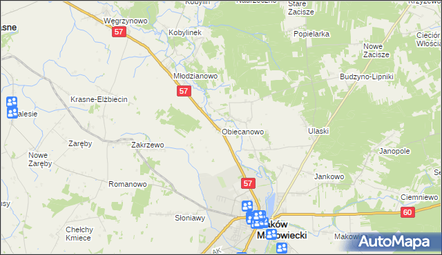 mapa Obiecanowo gmina Karniewo, Obiecanowo gmina Karniewo na mapie Targeo