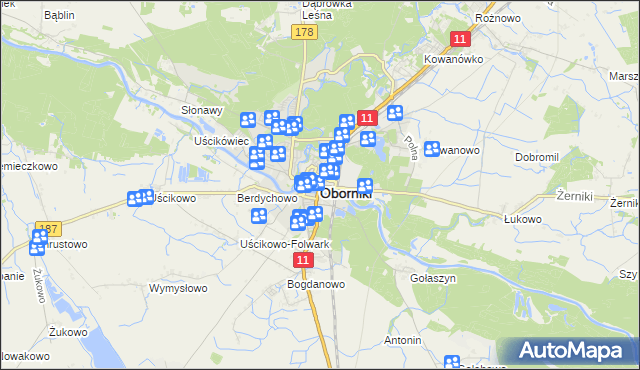 mapa Oborniki, Oborniki na mapie Targeo