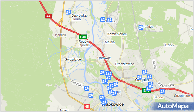 mapa Odrowąż gmina Gogolin, Odrowąż gmina Gogolin na mapie Targeo