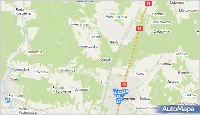 mapa Ogrody gmina Ożarów, Ogrody gmina Ożarów na mapie Targeo