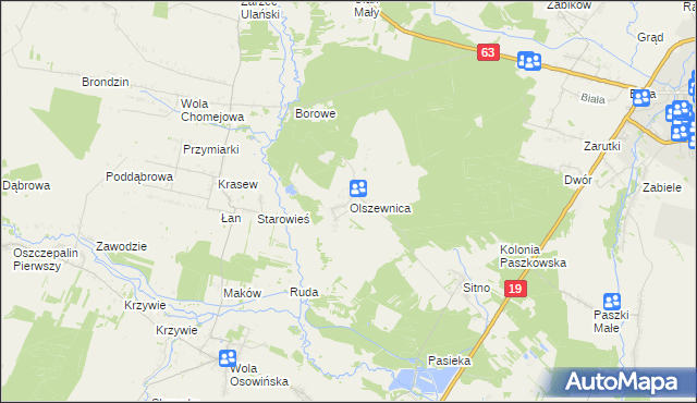 mapa Olszewnica gmina Borki, Olszewnica gmina Borki na mapie Targeo