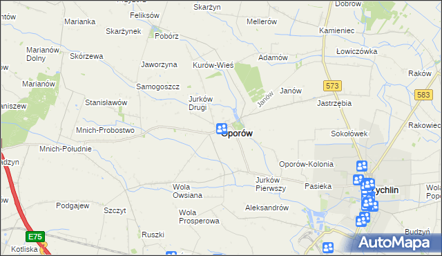 mapa Oporów powiat kutnowski, Oporów powiat kutnowski na mapie Targeo