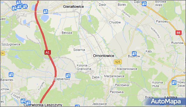 mapa Ornontowice, Ornontowice na mapie Targeo