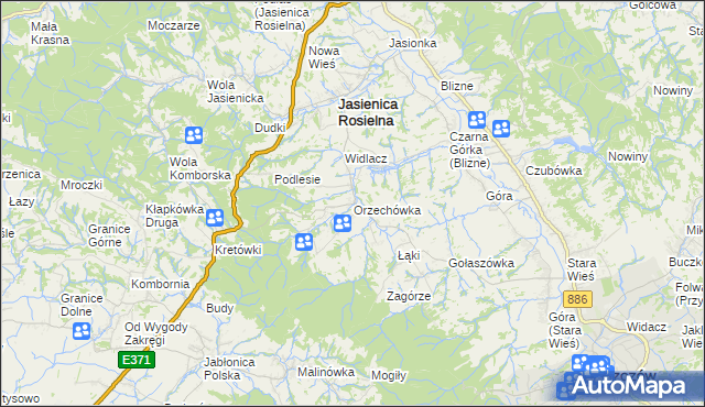 mapa Orzechówka gmina Jasienica Rosielna, Orzechówka gmina Jasienica Rosielna na mapie Targeo