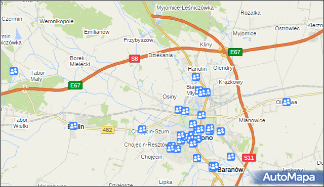 mapa Osiny gmina Kępno, Osiny gmina Kępno na mapie Targeo