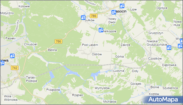 mapa Ostrów gmina Krasocin, Ostrów gmina Krasocin na mapie Targeo