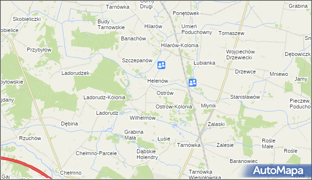 mapa Ostrów gmina Olszówka, Ostrów gmina Olszówka na mapie Targeo