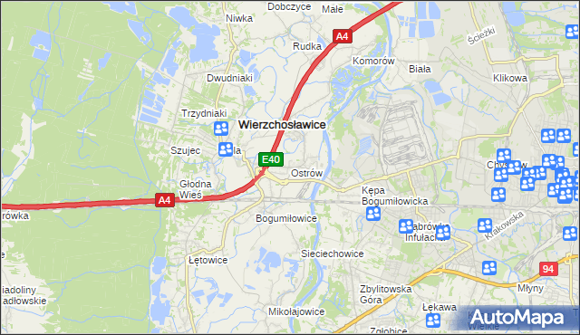 mapa Ostrów gmina Wierzchosławice, Ostrów gmina Wierzchosławice na mapie Targeo