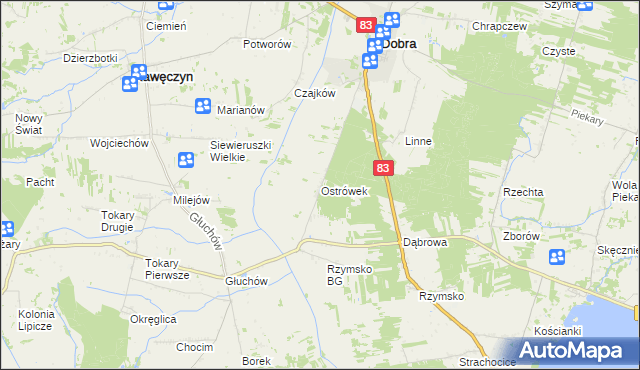 mapa Ostrówek gmina Dobra, Ostrówek gmina Dobra na mapie Targeo