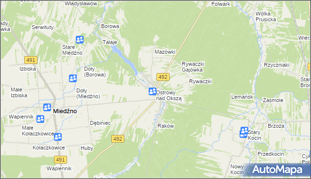 mapa Ostrowy nad Okszą, Ostrowy nad Okszą na mapie Targeo