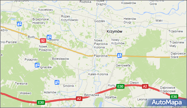 mapa Paprotnia gmina Krzymów, Paprotnia gmina Krzymów na mapie Targeo