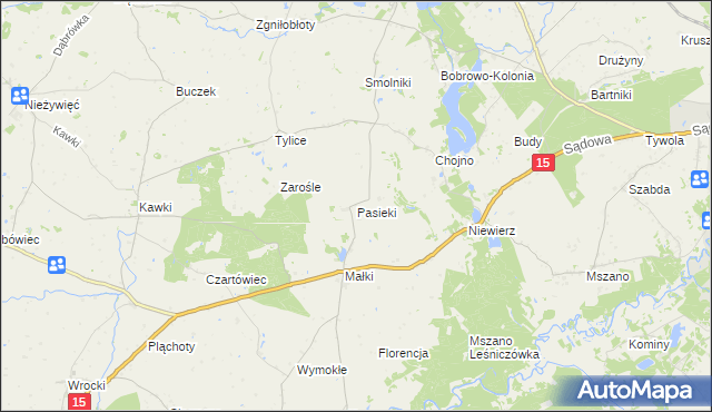 mapa Pasieki gmina Bobrowo, Pasieki gmina Bobrowo na mapie Targeo