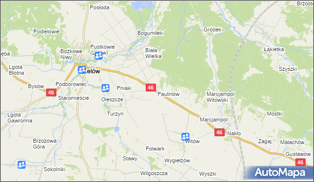 mapa Paulinów gmina Lelów, Paulinów gmina Lelów na mapie Targeo
