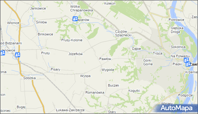 mapa Pawłów gmina Zawichost, Pawłów gmina Zawichost na mapie Targeo