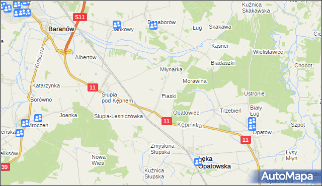 mapa Piaski gmina Łęka Opatowska, Piaski gmina Łęka Opatowska na mapie Targeo