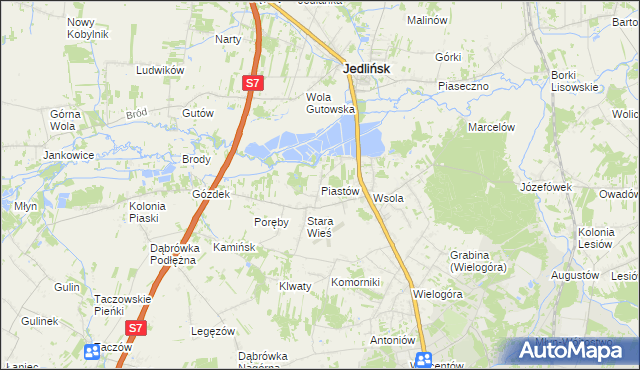 mapa Piastów gmina Jedlińsk, Piastów gmina Jedlińsk na mapie Targeo