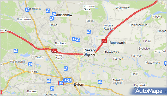 mapa Piekary Śląskie, Piekary Śląskie na mapie Targeo