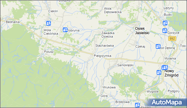 mapa Pielgrzymka gmina Osiek Jasielski, Pielgrzymka gmina Osiek Jasielski na mapie Targeo
