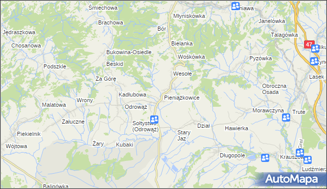 mapa Pieniążkowice, Pieniążkowice na mapie Targeo