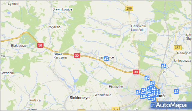 mapa Pisarzowice gmina Lubań, Pisarzowice gmina Lubań na mapie Targeo