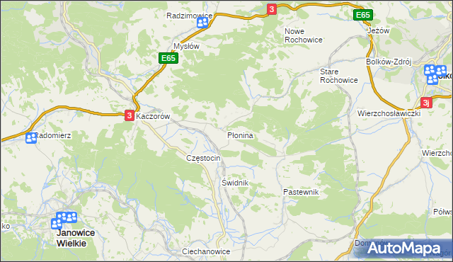 mapa Płonina gmina Bolków, Płonina gmina Bolków na mapie Targeo