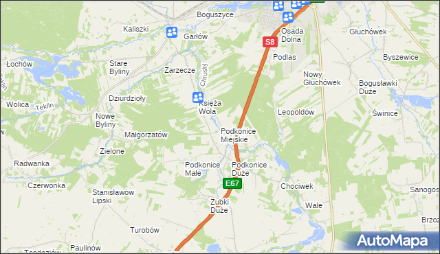 mapa Podkonice Miejskie, Podkonice Miejskie na mapie Targeo