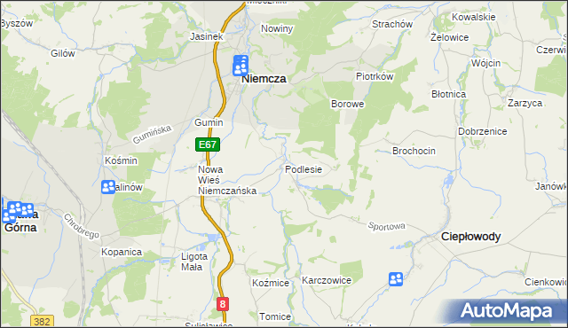 mapa Podlesie gmina Niemcza, Podlesie gmina Niemcza na mapie Targeo