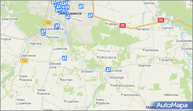 mapa Podtrzcianna, Podtrzcianna na mapie Targeo