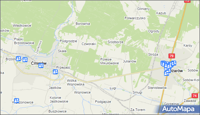 mapa Polesie Mikułowskie, Polesie Mikułowskie na mapie Targeo