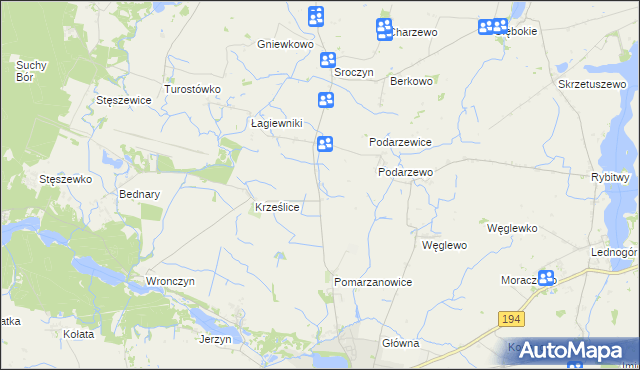 mapa Pomarzanki gmina Pobiedziska, Pomarzanki gmina Pobiedziska na mapie Targeo