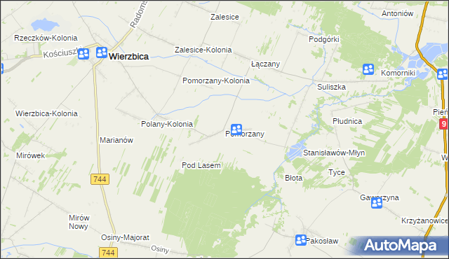 mapa Pomorzany gmina Wierzbica, Pomorzany gmina Wierzbica na mapie Targeo