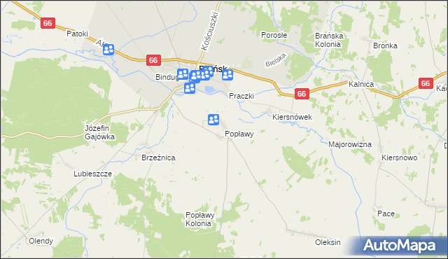 mapa Popławy gmina Brańsk, Popławy gmina Brańsk na mapie Targeo