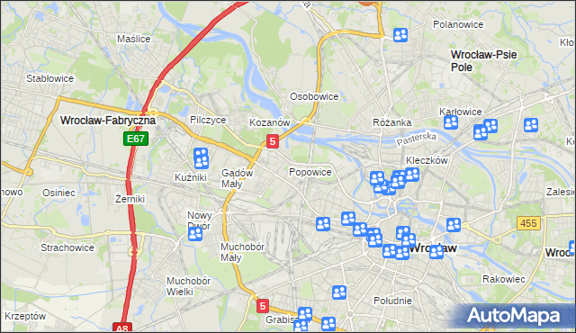 mapa Popowice gmina Wrocław, Popowice gmina Wrocław na mapie Targeo