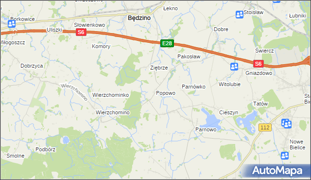 mapa Popowo gmina Będzino, Popowo gmina Będzino na mapie Targeo