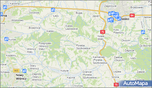 mapa Poręba Spytkowska, Poręba Spytkowska na mapie Targeo