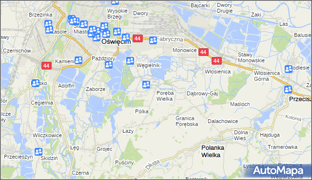 mapa Poręba Wielka gmina Oświęcim, Poręba Wielka gmina Oświęcim na mapie Targeo