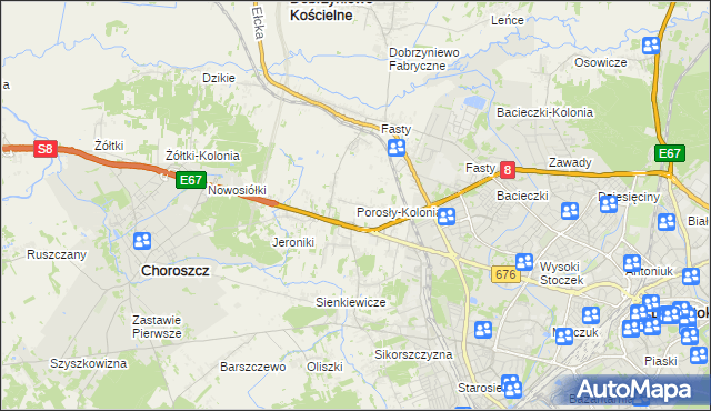 mapa Porosły-Kolonia, Porosły-Kolonia na mapie Targeo