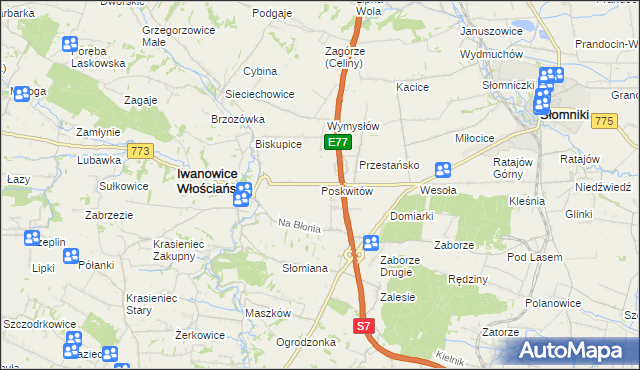 mapa Poskwitów, Poskwitów na mapie Targeo