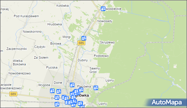 mapa Postołowo gmina Hajnówka, Postołowo gmina Hajnówka na mapie Targeo