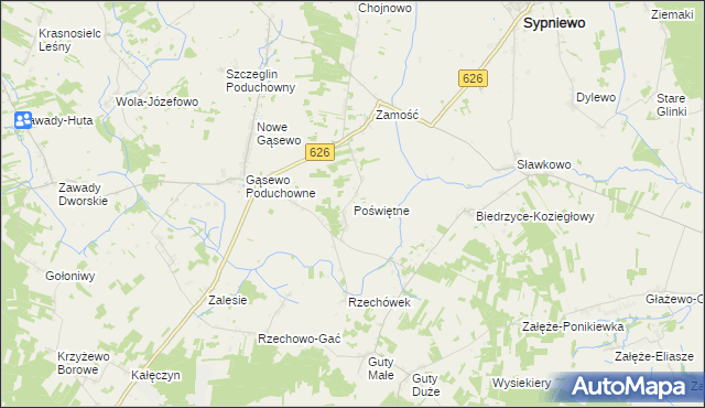 mapa Poświętne gmina Sypniewo, Poświętne gmina Sypniewo na mapie Targeo