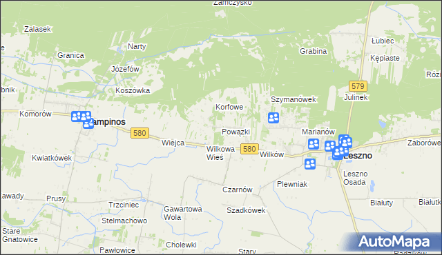 mapa Powązki gmina Leszno, Powązki gmina Leszno na mapie Targeo