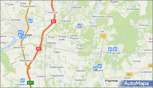 mapa Prace Duże, Prace Duże na mapie Targeo